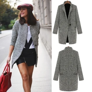 

Women Winter Warm Wool Lapel Long Coat Jacket Overcoat