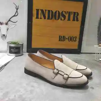

Fashion Men Loafer New Handmade Retro double monk buckle straps Casual Shoes Men Moccasins For Men Leather Flat Shoes