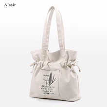 Alasir Женская парусиновая простая сумка через плечо сумки с принтом со шнурком Женская Хлопковая сумка женские повседневные сумки на шнурках