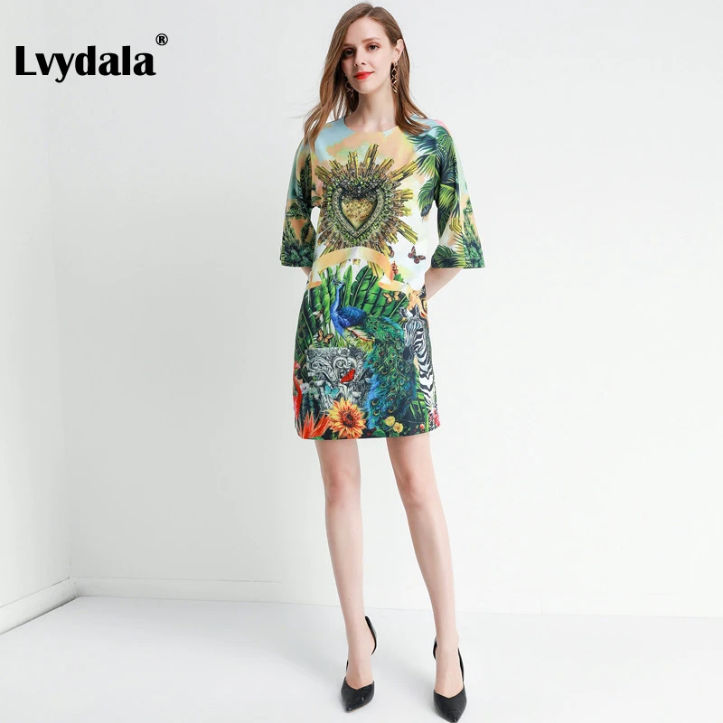 Lvydala, модное дизайнерское платье, весна-лето, женское платье, половина рукава, кристалл, бисер, свободные, элегантные, подиумные платья