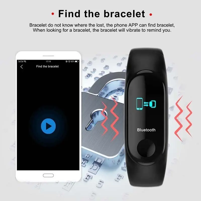 Wearable Waterproof Bluetooth Smart Band Watch Bracelet Wristband Color Screen Fitness Tracker Blood Pressure