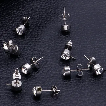 

10Pair/Lot 5 6MM Ladies Women Stainless Steel Zircon Stud Earrings Earings Base Pins With Plug Supplies For DIY Jewelry Making