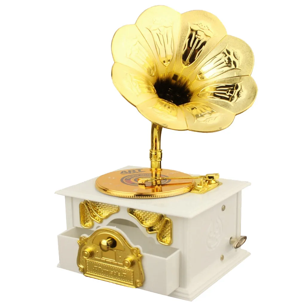 

Home Decor Antique Classical Retro Gramophone Music Box Home Decoration Creative Gift Carousel Musical Boxes Hand Crank