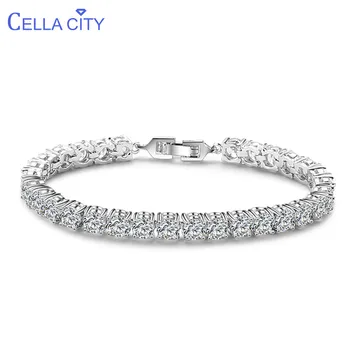 

Cellacity Luxury Design Geometry Silver 925 Jewelry Studded with Gemstones Bracelet for Women 5mm Zircon Rose Gold Color Party