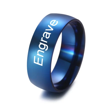 

8mm Blue Stainless Steel Ring Wedding Band Laser Engraved Personalized Logo Men's Ring Jewelry SL-036