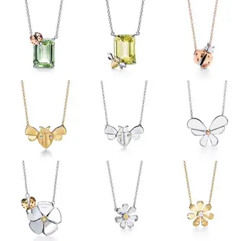 

Love Bug Series Fashion Classic Flowers and ladybug Necklace S925 Sterling silver Woman Jewelry Luxury brands Logo Holiday gift