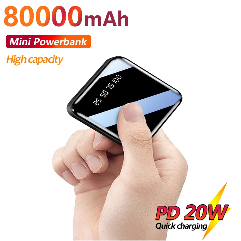 Mini Power Bank 80000mAh Portable External Battery with 2 USB Digital Display Fast Charging Charger for Xiaomi IPhone Samsung usb c power bank