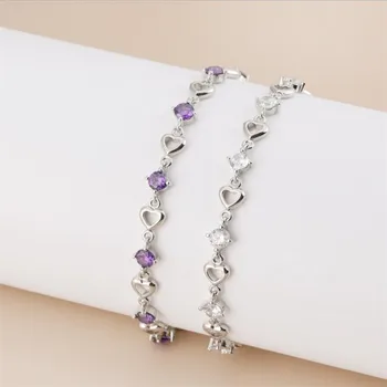

Luxury Crystal Purple Heart Bracelet For Women Jewelry Pure Silver 925 Bracelet Accessories Female Christmas Birthday Gift