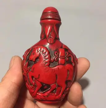 

Chinese Handmade Red Coral Small Bottle Zodiac Horse Snuff Bottle Animal Statue Success Wealth Gift Decoration
