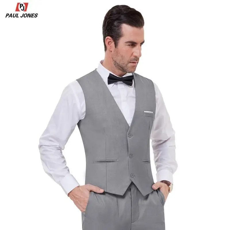PAUL JONES мужской деловой костюм жилеты Slim Fit 3 кнопки короткое пальто в формальном стиле стильный костюм с v-образным вырезом жилет свадебное платье жилет PJAD1064