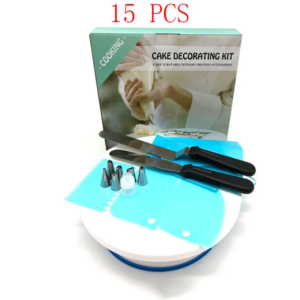 

15 PCS Plastic Cake Plate Turntable Rotating Anti-skid Cake Stand Cake Decorating Rotaring Table Cake Spatula DIY Baking Kitchen