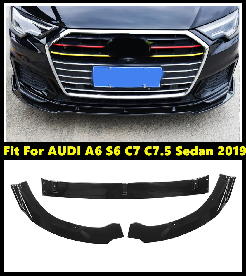 

3PCS ABS Carbon Fiber Look Front Lip Body Kit Spoiler Bumper For AUDI A6 S6 C7 C7.5 Sedan 2019