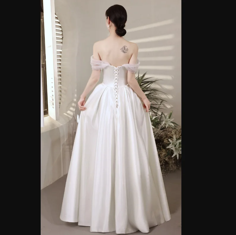 New Bride Dress Wedding Simple Satin Detachable Sleeves Pearls Sexy Split robe de soirée de mariage свадебное платье robe longue bridal dresses