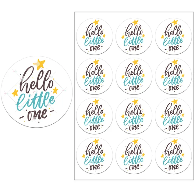 3.5/4.5cm Welcome Baby Boy Stickers Labels Cute Little One Elephant Decor Stickers Welcome New Born Gender Reveal Baby Shower