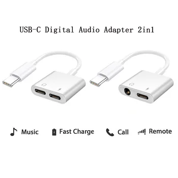 

2in1 Type-C Digital Audio Cable 3.5mm Jack Fast Charging Headphone Cord 2 Type-C Adapter