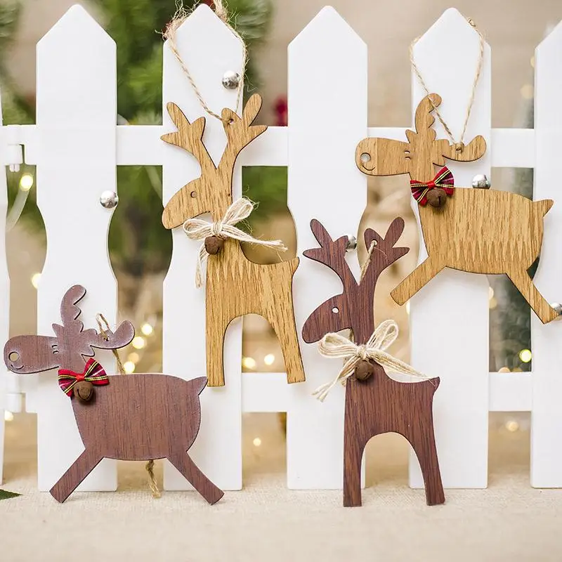 

4pcs/lot Wooden Reindeer Pendant DIY Christmas Tree Hanging Ornaments Xmas Party New Year Christmas Decoration Supplies FZ282