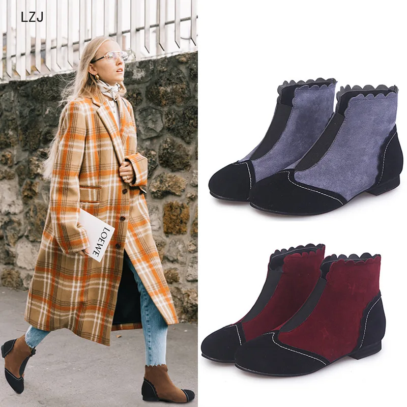

LZJ Women Shoes Winter Autumn Women Botas Shoes Casual Women High Heels Suede Lace Warm Ankle Boots Mujer Zapatos Size 35-43
