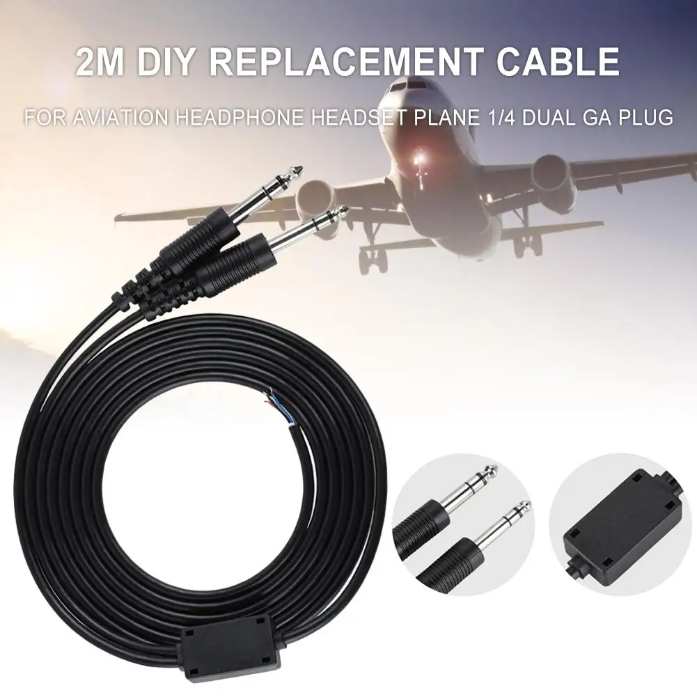 2 м DIY Сменный кабель для авиационных наушников, гарнитура Plane 1/4 Dual GA 3/16 ''разъем микрофона(PJ-068) и 1/4''(PJ-055) ABS