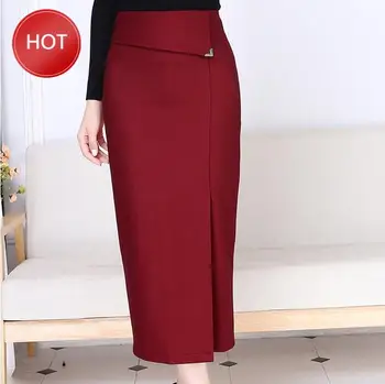 

r Long Pencil Skirts Women Sexy high waist Slim Package Hip office Lady Wool ol skirt plus size 2020 Autumn winte