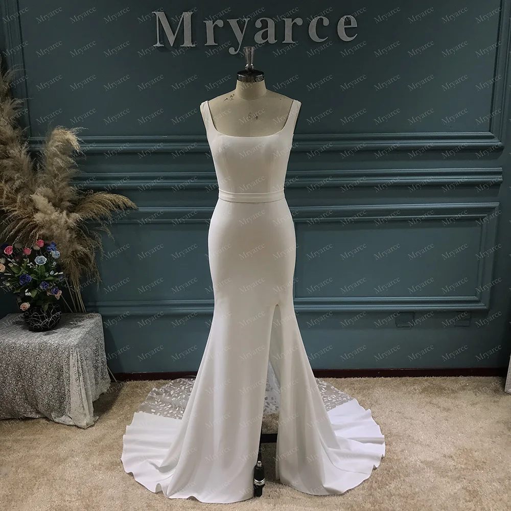 short wedding dresses Mryarce Elegant Leaves Lace Crepe Wedding Dress Square Neck Open Leg Stretch Mermaid Bridal Gowns bridesmaid
