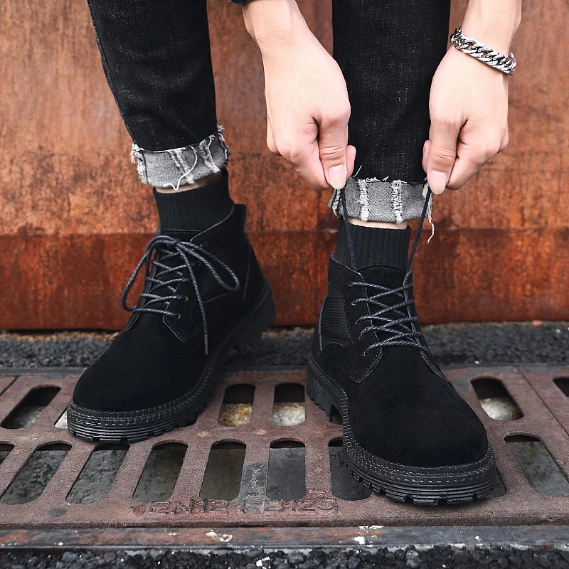 HAN WILD Quality Men's Boots Winter Autumn Sock Martin Boots Black Warm Fur Waterproof Ankle Boots Outdoor Working Snow Footwear