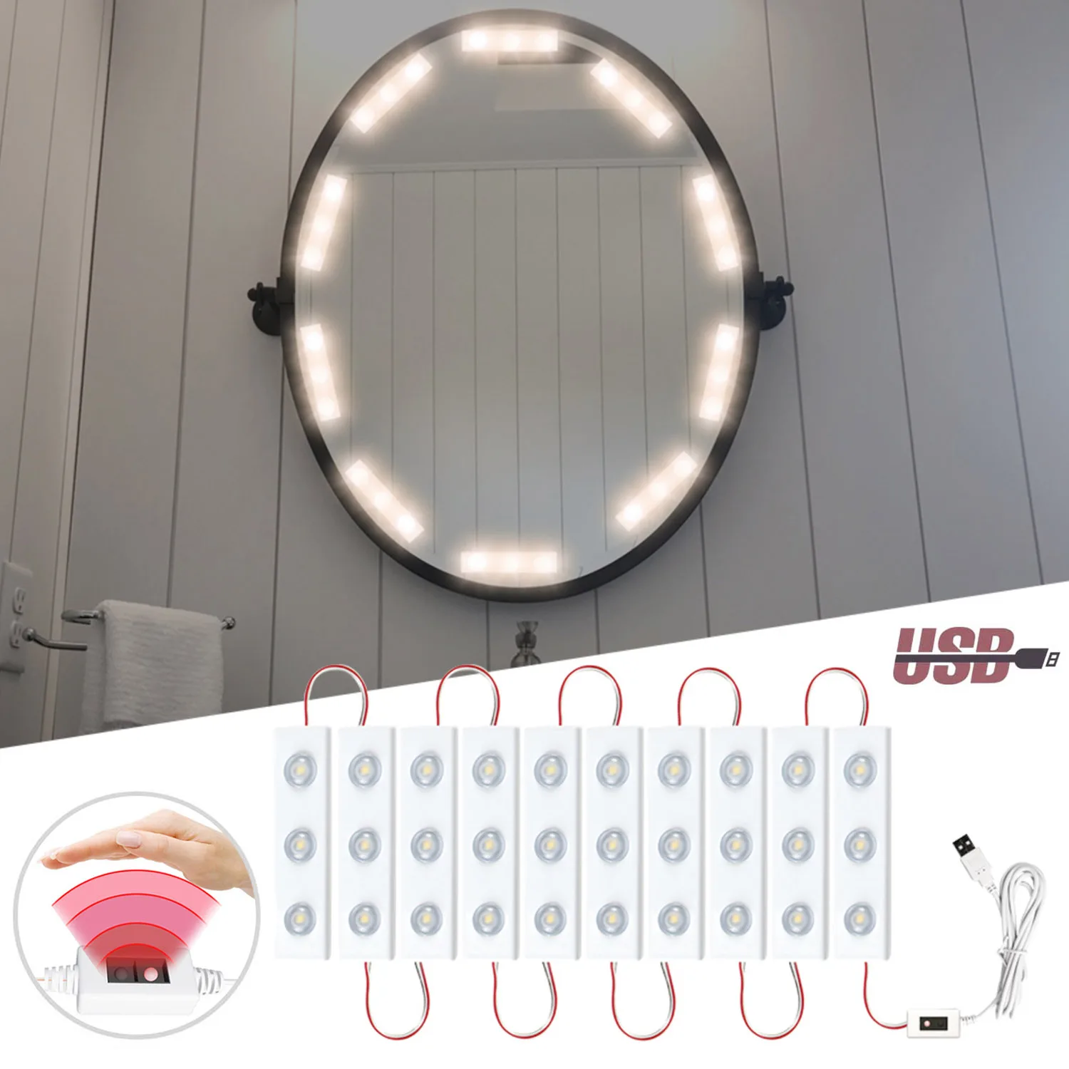 5V USB LED Fill Light Vanity Dimmable Mirror Lamp Touch Switch/Sensor Switch 4000K Dimmable Mirror Lamp for Makeup Table Bedroom