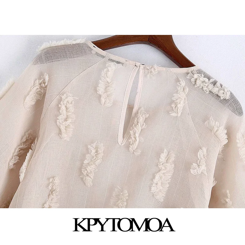 Винтажные элегантные прозрачные свободные блузки с аппликацией для женщин Модные женские рубашки с круглым вырезом и длинным рукавом Блузы шикарные топы