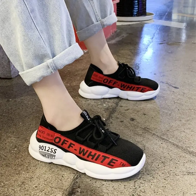 

New Women's Sneakers Ladies Flyknit Stretch Fabric Casual Sports Shoes Breathable Chunky Sneakers Outdoor Casual Single Shoes