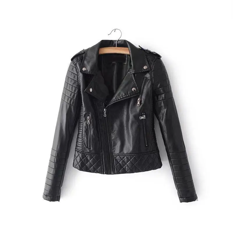 Кожаная куртка женская Pu искусственная кожа куртки Личи узор леди пояса карманы черные молнии мотоциклетные байкерские пальто - Color: 4