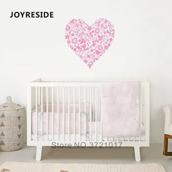 

JOYRESIDE Heart Sticker Loving Wall Decal Home Bedroom Art Wall Decor Hearts Flower Beautiful Wall Stickers Vinyl Design WM323