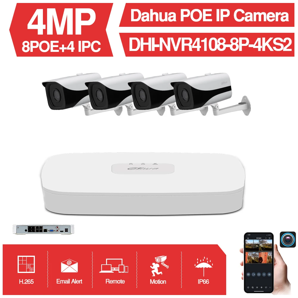 

Dahua 4MP 8+4 NVR Security CCTV Camera Kit NVR NVR4108-8P-4KS2 Camera IPC-HFW4433M-I2 With Bracket Surveillance System