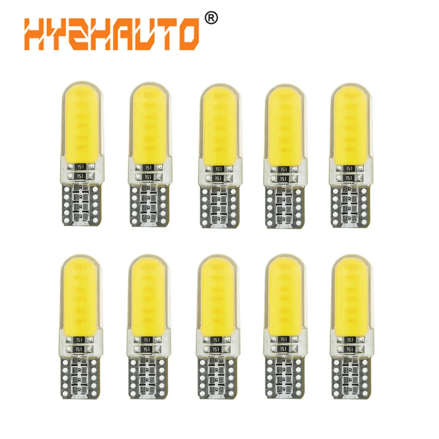 HYZHAUTO 10 шт. T10 W5W Светодиодные Автомобильные фары 194 501 лампы COB силикагель Авто