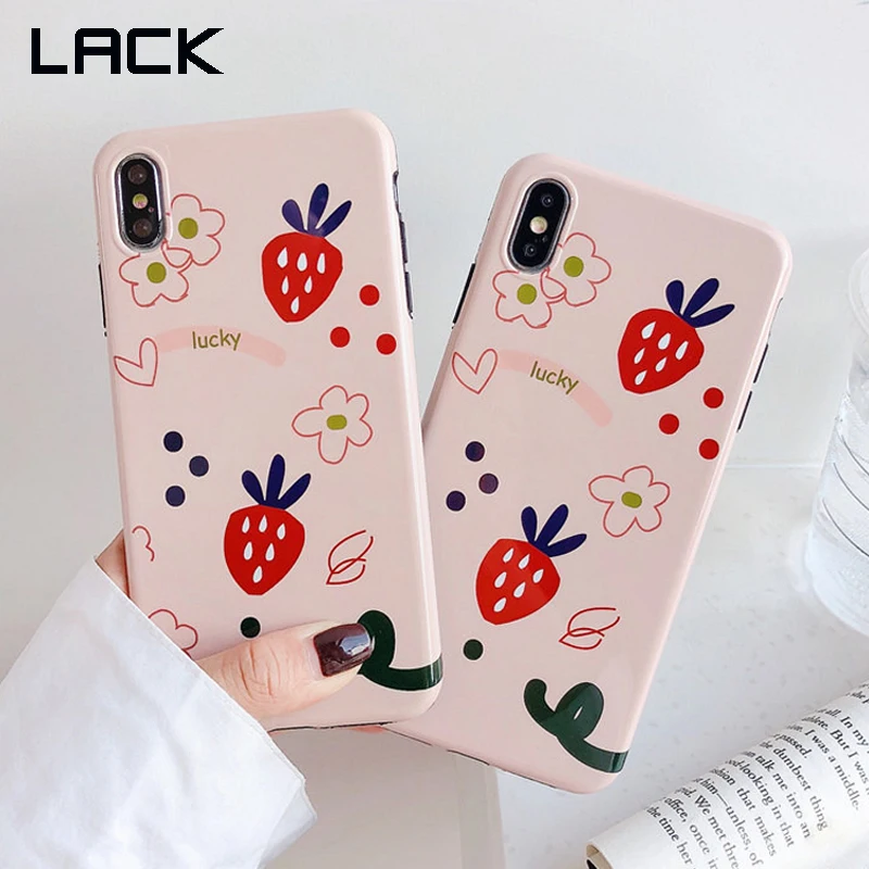 

LACK Cute Graffiti Strawberry fruits floral Phone Case For iphone XR X XS Max 6 6S 7 8 Plus Candy Color Glossy Soft INS Cover