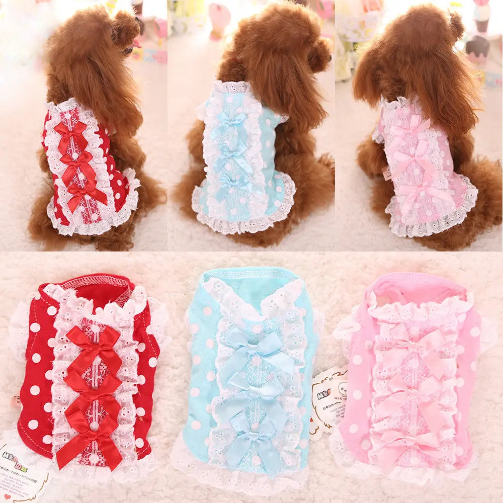 Teacup Chihuahua Dog Clothes Girl Bow Tie Shirts Tutu Lace Dress Size XSmall XXXS XXS for Yorkie Cat teddy bichon Yorkie