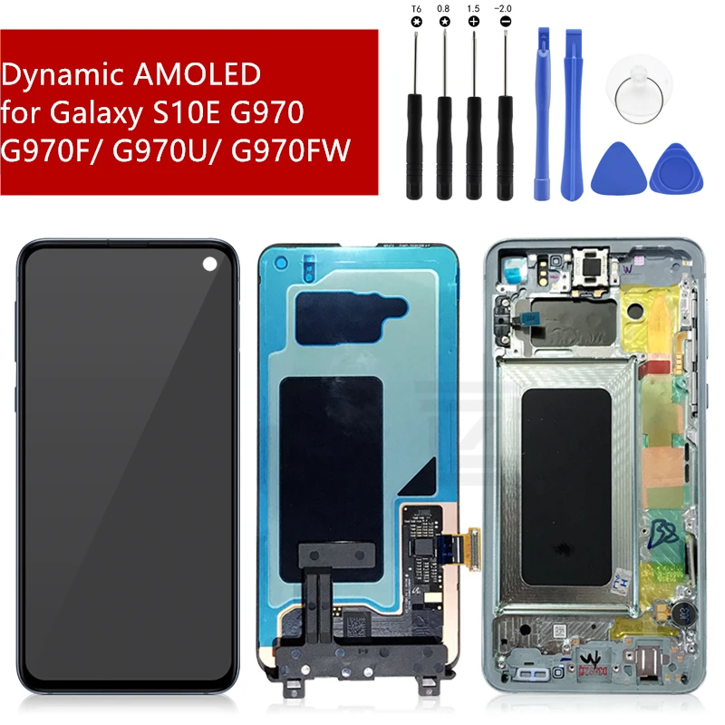 Для samsung Galaxy S10 e lcd G970F/DS G970U G970W SM-G9700 кодирующий преобразователь сенсорного экрана в сборе с рамкой для samsung S10e lcd запчасти
