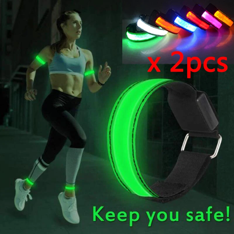 2pcs Outdoor Sports Night Running Armband Light Lamp Safety Belt Arm LED Warning Wristband Cycling Bike Bicycle | Спорт и