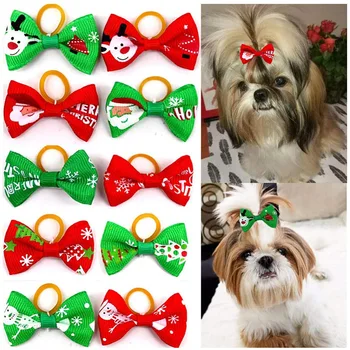 

50PCS /Set Dog Bowknot Hair Bow with Rubber Bands Pet Hair Accessories Cat Bow Hairband Christmas New Year Hair Elastics for Dog