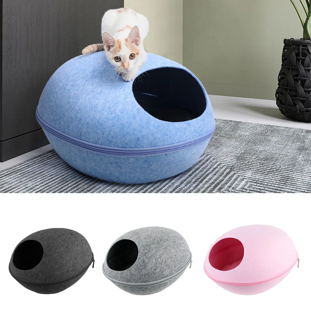 Cat Bed Pet Cave Zipper Design Natural Felt Cat Home Indoor Outdoor Cat