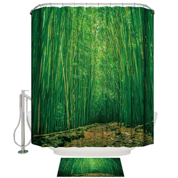 

Green Bamboo Shower Curtain Set Bathroom Decor