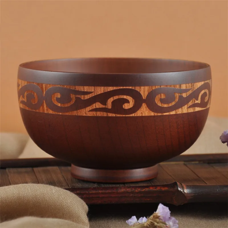 Mongolian style Wooden Bowl Mongolia Soup Salad Rice Noodle Bowls Ethnic Style Natural Wood Kids Original Wood Bowl Tableware