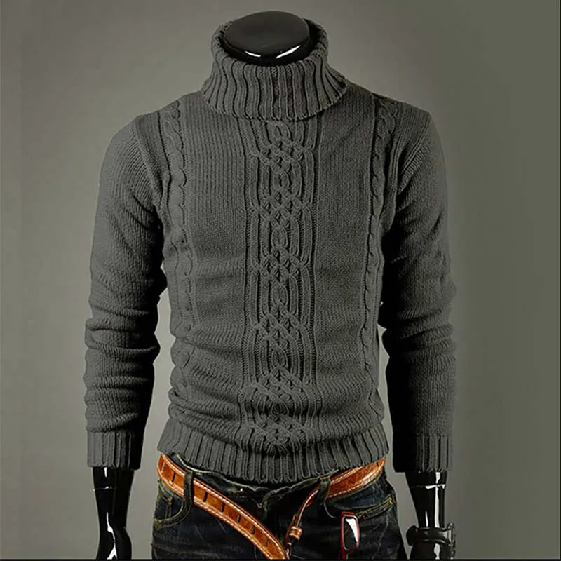 Мужская льняная водолазка с высоким воротником пуловер жаккардовый свитер