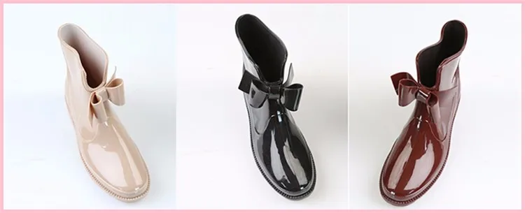 Резиновые ботильоны с бантиком; женская обувь на Плоском Каблуке; нескользящие блестящие резиновые сапоги из водонепроницаемого ПВХ; Женская водонепроницаемая обувь; резиновые сапоги; 145