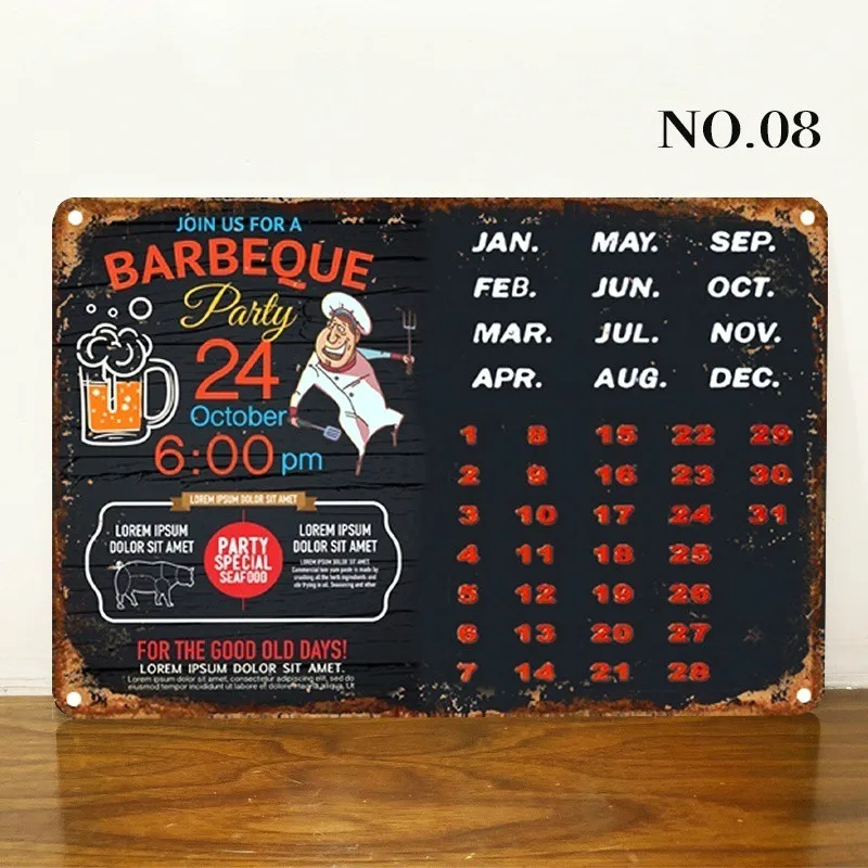 NO 8 Hot Vintage Calendar Metal Tin Sign Pub Casino Home Bar Decoration Plate Billboard Painting Cold Beer Wine Wall Art Poster - Color: NO 8