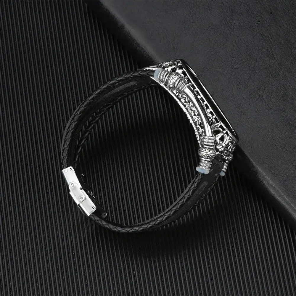 Ezon Смарт часы замена кожаный браслет ремешок+ металлический чехол - Цвет: Black