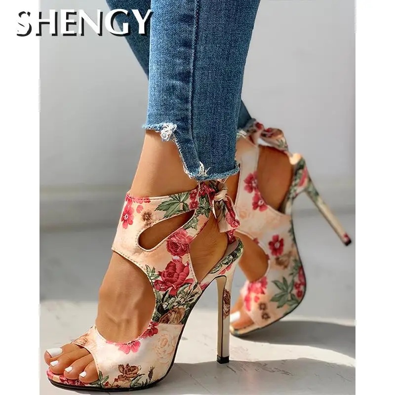 2020 New Women summer Thin High Heels embroidered Peep Toe gladiator pumps office sandals party shoes