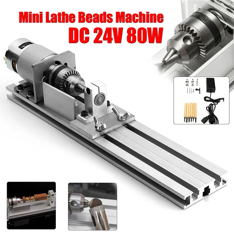 Preise DC 24V 80W Mini Drehmaschine Perlen Maschine Holzbearbeitung DIY Drehmaschine Standard Set Power Carving Polieren Schneiden Dreh Werkzeug holz Drehmaschine