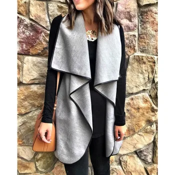 

Women Vest Casual Cardigan Autumn Female Jacket Fashion Turn-Down Collar Solid Sleeveless Jacket