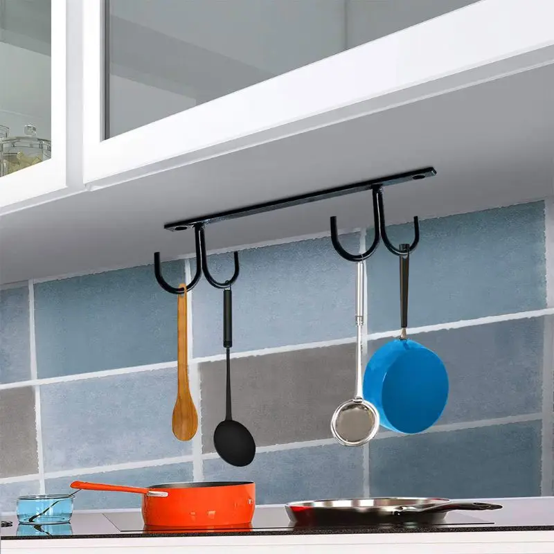Kitchen Cup Holder Mug Rack Under Cabinet 4 Hooks Under Shelf Display Hanging Drying for Bar Kitchen Utensils Household cup storage holder