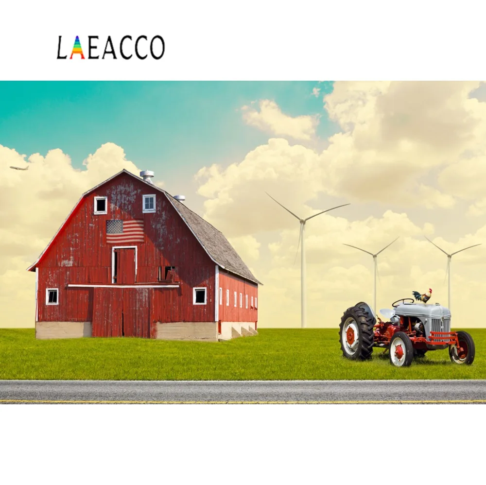 Laeacco Старый трактор серый деревянный стены газон сельская ферма портрет живописные фото фон для фотосъемки фоны для фотостудии