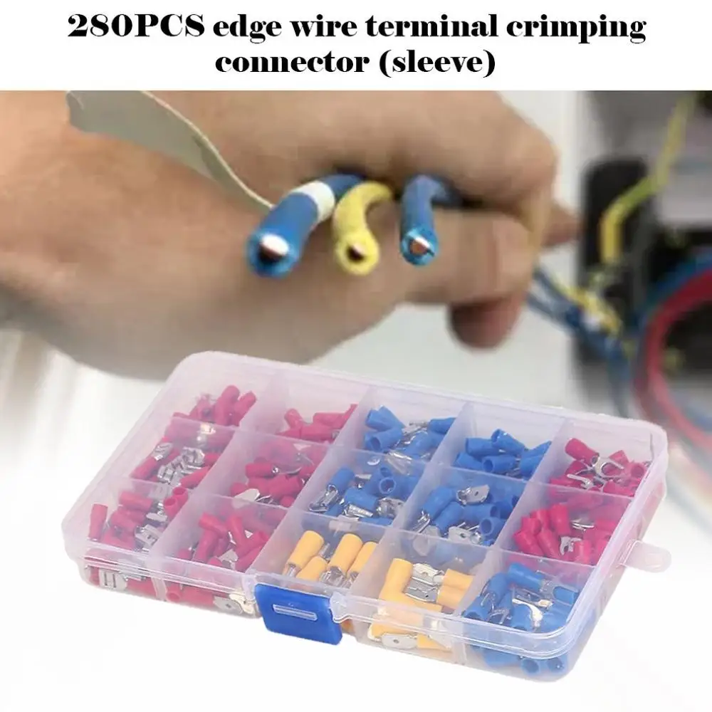 280pcs Assorted Insulated Electrical Wire Terminal Crimp Connector Spade Set Kit Assorted Insulated Wire Terminal